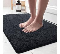 (40cm x 60cm, Black) Chenille Bath Mat Non-Slip Dog Doormats Bathroom Shower Rug