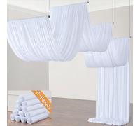 40ft×20ft White Ceiling Drapes for Weddings Parties,8 Panels 5×20ft Long Ceiling Curtain for Tent Canopy,Wrinkle Free Silk Easy to Draping&Hang White Drapes for Event Church Stage Photo Bedroom