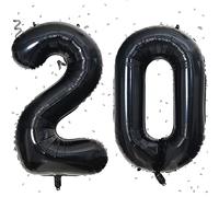 40In Giant Digital 20 Number Balloons Black, 20th Birthday Decorations for Men Women, Foil Mylar Big Number Balloons for Birthday Party Anniversary Supplies Decorations (Black Number 20)