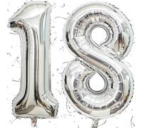 40In Giant Digital Number 18 Balloon Silver, 18th Birthday Decorations for Boys or Girls, Foil Mylar Big Number Balloons for Birthday Party Anniversary Supplies Decorations (Silver Number 18)