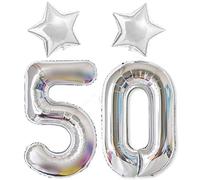 40In Giant Digital Number 50 Balloon Silver + 2Pack 18In Star Balloons Silver, 50th Aniversary Decoration, 50th Birthday Decorations for Men Women
