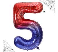 40in Giant Spider Web Number Birthday Balloon, Large Spider Theme Number Balloons Red and Blue Hero Party Decorations for Boys Girls Kids Birthday Anniversary Halloween Party Supplies (5)