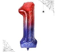 40in Giant Spider Web Number Birthday Balloon, Large Spider Theme Number Balloons Red and Blue Hero Party Decorations for Boys Girls Kids Birthday Anniversary Halloween Party Supplies (1)