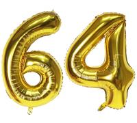 40in Gold Number 64 Balloon for Birthday Party with Straw(64th)