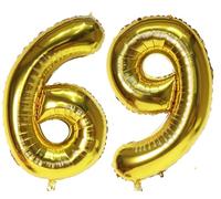 40in Gold Number 69 Balloon for Birthday Party with Straw(69th)