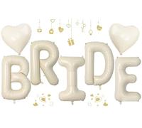 40inch Beige BRIDE Letter Balloons, Giant Cream White Sand Bride Foil Helium Balloon Banner with Heart Balloon for Bride to Be Wedding Engagement Bridal Shower Nude White Bachelorette Party Decoration