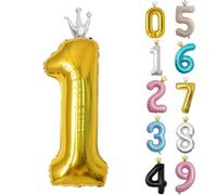 40inch Birthday Balloon,Golden Number 1 Balloon,0-9 Large Foil Age Balloon with Crown for 1st,10th,21st Girls Boys Kids Birthday,Self Inflating Digital 1 Balloons,Birthday Party Decorations Supplies