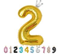 40inch Birthday Balloon,Golden Number 2 Balloon,Large Foil Age Balloon with Crown for 2nd Kid's Birthday,Self Inflating Digital 2 Balloons 0/1/2/3/4/5/6/7/8/9 Birthday Party Decorations Supplies