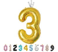 40inch Birthday Balloon,Golden Number 3 Balloon,Large Foil Age Balloon with Crown for 3rd Kid's Birthday,Self Inflating Digital 3 Balloons 0/1/2/3/4/5/6/7/8/9 Birthday Party Decorations Supplies