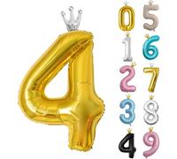 40inch Birthday Balloon,Golden Number 4 Balloon,0-9 Large Foil Age Balloon with Crown for 4th Girls Boys Kids Birthday,Self Inflating Digital 4 Balloons,Birthday Party Decorations Supplies