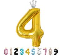 40inch Birthday Balloon,Golden Number 4 Balloon,Large Foil Age Balloon with Crown for 4th Kid's Birthday,Self Inflating Digital 4 Balloons 0/1/2/3/4/5/6/7/8/9 Birthday Party Decorations Supplies