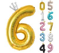 40inch Birthday Balloon,Golden Number 6 Balloon,0-9 Large Foil Age Balloon with Crown for 6th Girls Boys Kids Birthday,Self Inflating Digital 6 Balloons,Birthday Party Decorations Supplies