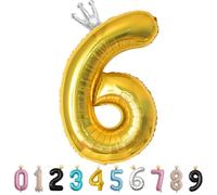 40inch Birthday Balloon,Golden Number 6 Balloon,Large Foil Age Balloon with Crown for 6th Kid's Birthday,Self Inflating Digital 6 Balloons 0/1/2/3/4/5/6/7/8/9 Birthday Party Decorations Supplies