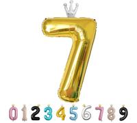 40inch Birthday Balloon,Golden Number 7 Balloon,Large Foil Age Balloon with Crown for 7th Kid's Birthday,Self Inflating Digital 7 Balloons 0/1/2/3/4/5/6/7/8/9 Birthday Party Decorations Supplies