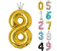 40inch Birthday Balloon,Golden Number 8 Balloon,0-9 Large Foil Age Balloon with Crown for 8th Girls Boys Kids Birthday,Self Inflating Digital 8 Balloons,Birthday Party Decorations Supplies