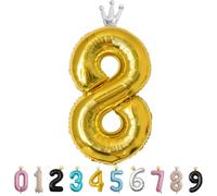 40inch Birthday Balloon,Golden Number 8 Balloon,Large Foil Age Balloon with Crown for 8th Kid's Birthday,Self Inflating Digital 8 Balloons 0/1/2/3/4/5/6/7/8/9 Birthday Party Decorations Supplies