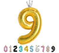 40inch Birthday Balloon,Golden Number 9 Balloon,Large Foil Age Balloon with Crown for 9th Kid's Birthday,Self Inflating Digital 9 Balloons 0/1/2/3/4/5/6/7/8/9 Birthday Party Decorations Supplies