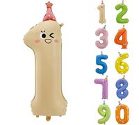 40inch Birthday Hat Number 1 Balloon Animal 0-9 Number Foil Balloons for 1st Birthday Party Decorations Big Helium Mylar Balloon Birthday Animal Themed Party Decoration Supplies (Number 1)