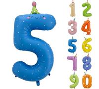 40inch Birthday Hat Number 5 Balloon Animal 0-9 Number Foil Balloons for 5th Birthday Party Decorations Big Helium Mylar Balloon Birthday Animal Themed Party Decoration Supplies (Number 5)