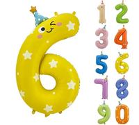 40inch Birthday Hat Number 6 Balloon Animal 0-9 Number Foil Balloons for 6th Birthday Party Decorations Big Helium Mylar Balloon Birthday Animal Themed Party Decoration Supplies (Number 6)