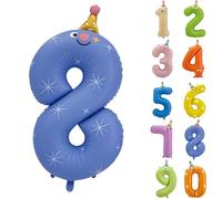 40inch Birthday Hat Number 8 Balloon Animal 0-9 Number Foil Balloons for 8th Birthday Party Decorations Big Helium Mylar Balloon Birthday Animal Themed Party Decoration Supplies (Number 8)