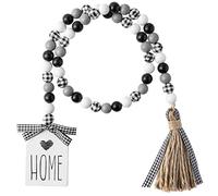 40inch Black&White Plaid Wood Bead Garland with Tassel Rustic Tiered Tray Decorations Country Rustic Wall Hanging Decor Natural Wood Bead Decoration for Home Winter Christmas, Christmas Ornaments