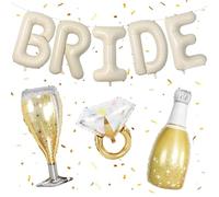 40inch Bride Balloons Beige Letters Banner, Sand White Bachelorette Party Decorations Set with Diamond Ring Champagne Bottle Balloon Glass Foil Balloon for Nude White Bachelorette Engagement Wedding