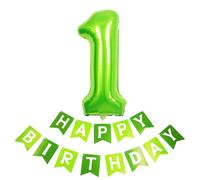 40inch Giant Green Number 1 Balloon & Happy Birthday Banner, 1st Birthday Decorations Bunting Banner Number 1 Foil Balloon for Girls Birthday Party, Foil Number Balloon 1 Green Large