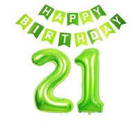 40inch Giant Green Number 21 Balloons & Happy Birthday Banner, 21st Birthday Decorations Bunting Banner Number 21 Foil Balloons for Girls Her Birthday Party, Foil Number Balloons 21 Green Large