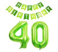 40inch Giant Green Number 40 Balloons & Happy Birthday Banner, 40th Birthday Decorations Bunting Banner Number 40 Foil Balloons for Women Her Birthday Party, Foil Number Balloons 40 Green Large