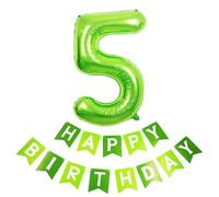 40inch Giant Green Number 5 Balloon & Happy Birthday Banner, 5th Birthday Decorations Bunting Banner Number 5 Foil Balloon for Girls Birthday Party, Foil Number Balloon 5 Green Large