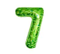 40Inch Giant Green Pixel Miner Number 7 Foil Balloons, Large MIning 7th Balloons Video Game Themed Party Decorations Supplies