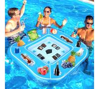 40inch Large Floating Games Table for Pool with Waterproof Playing Cards Inflatable Card Table Tray Food Pool Float Drinks Holder Containers Floating Swimming Game for Adult Beach Summer Party Hot Tub