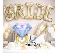40inch Light Gold Bride Balloons with Engagement Diamond Ring Balloons Champagne Glass Foil Balloon for Bride to Be Bridal Shower Engagement Bachelorette Wedding Just Married Engaged Party Decorations