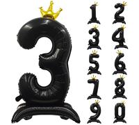 40inch Matte Black Birthday Number Balloons 3 Standing Black Balloon 3 Large Helium Foil Balloons For Boys' And Girls' 3st 3th Birthday Parties Wedding Anniversary Decorations