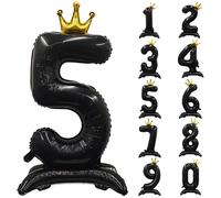 40inch Matte Black Birthday Number Balloons 5 Standing Black Balloon 5 Large Helium Foil Balloons For Boys' And Girls' 5st 5th Birthday Parties Wedding Anniversary Decorations
