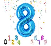 40Inch Number Balloon with a Straw, Foil Mylar Helium Balloons for Decoration Supplies, Digital Balloon for Birthday Parties/Anniversary/Memory Day, Reusable Foil Balloon -Blue Number 8 Balloon