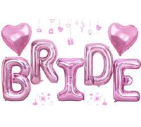 40inch Pink BRIDE Letter Balloons, Giant Pink Bride Foil Helium Balloon Banner with Heart Balloon for Bride to Be Wedding Engagement Bridal Shower Bachelorette Party Decoration
