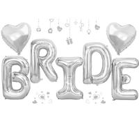 40inch Silver BRIDE Letter Balloons, Giant Silver Bride Foil Helium Balloon Banner with Heart Balloon for Bride to Be Wedding Engagement Bridal Shower Bachelorette Party Decoration