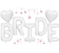 40inch White BRIDE Letter Balloons, Giant White Bride Foil Helium Balloon Banner with Heart Balloon for Bride to Be Wedding Engagement Bridal Shower Bachelorette Party Decoration