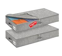 40L 12cm Tall Shallow Underbed Storage Boxes with Zipped Lids, 2 Pack, Grey | Sturdy Sides and Base, Slim Low-Profile Design, for Clothes, Duvets and Bedding Storage, Wardrobe, Under Bed, Sofa & Cot