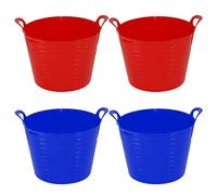 40L/42L Litre Large Robust Flexi Tubs Multipurpose Flexible Rubber Storage Container Buckets Garden Trugs Basket Polyethylene Flex Tub For Home Gardening Toys Made in UK Set of 4 (2x Red & 2x Blue)