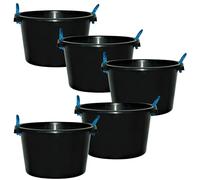 40L / 8.8 Gallon Large Multipurpose Tub Bucket with Rope Handles (Set of 5 Tubs) - 30cm (H) x 51cm (Dia)