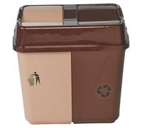 URBNLIVING 40L Duo Kitchen Bin Waste Garbage Can 2 Compartments With Bas Connectors (Brown/Beige)