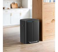 40L Double Kitchen Bin with Lids, Rubbish Bin, Soft Close with Plastic Inner Buckets, Black