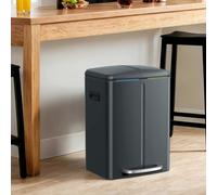40L Double Kitchen Bin with Lids, Rubbish Bin, Soft Close with Plastic Inner Buckets, Greenish-Grey