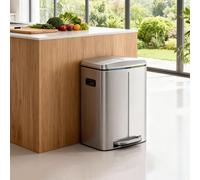 Songmics Double Rubbish Bin, 2 X 20L Kitchen Bin, Dual Compartment Metal Step Bin, With Plastic Inner Buckets, Soft-Close Lids