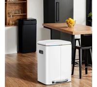 40L Double Kitchen Bin with Lids, Rubbish Bin, Soft Close with Plastic Inner Buckets, White