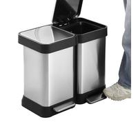 40L Dual Compartment Stainless Steel Step Trash Can with Soft Close Lid | Recycling, Dual Pedal, Fingerprint Resistant, Rectangular, Wet Dry Sorting, Kitchen Home Office
