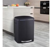 40L Dual Kitchen Trash Can, Stainless Steel Garbage Recycling Bin, Recycle Waste Dustbin for Control, Soft-Close Lid, Buckets, Foot Pedal, Side Handle, for Home Office (Black, Large)